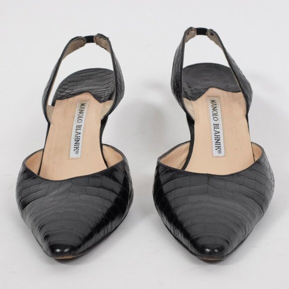 Manolo Blahnik Carolyne crocodile alligator shoes 38 US 8 black slingback - Picture 5 of 8